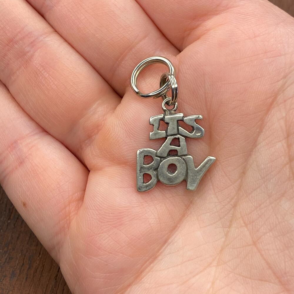 Vintage SJC 925 Sterling "It's a Boy" Baby Shower Gender Reveal Pendant Charm